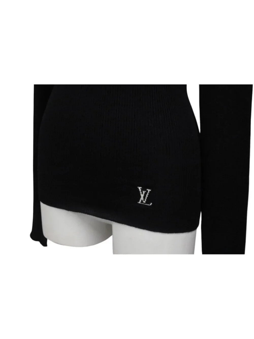 Louis Vuitton Long Sleeve Knit Sweater Wool Silk Black Logo XS